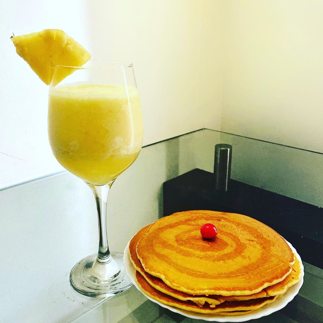 Peanut Pancakes with Pineapple Shake