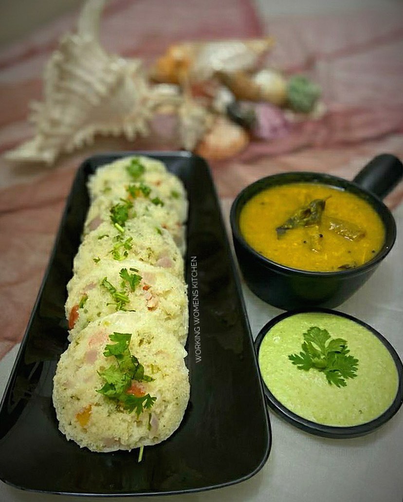 Rava Idli with Sambar and Chutney